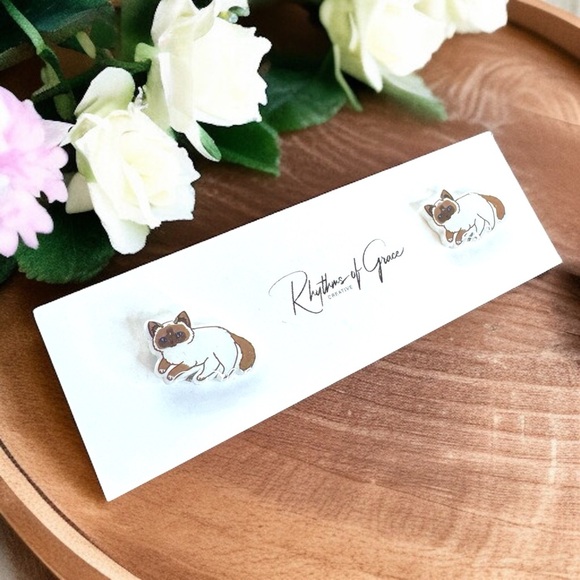 Purr-fectly Chic Siamese Cat Stud Earrings 🐈‍⬛ NWT Kitten Studs - Great Gift! - Picture 8 of 8